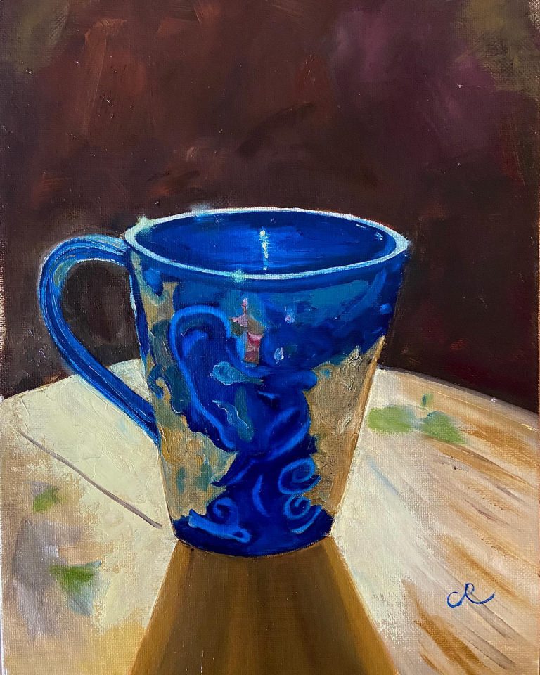 blue cup oil on canvas panel