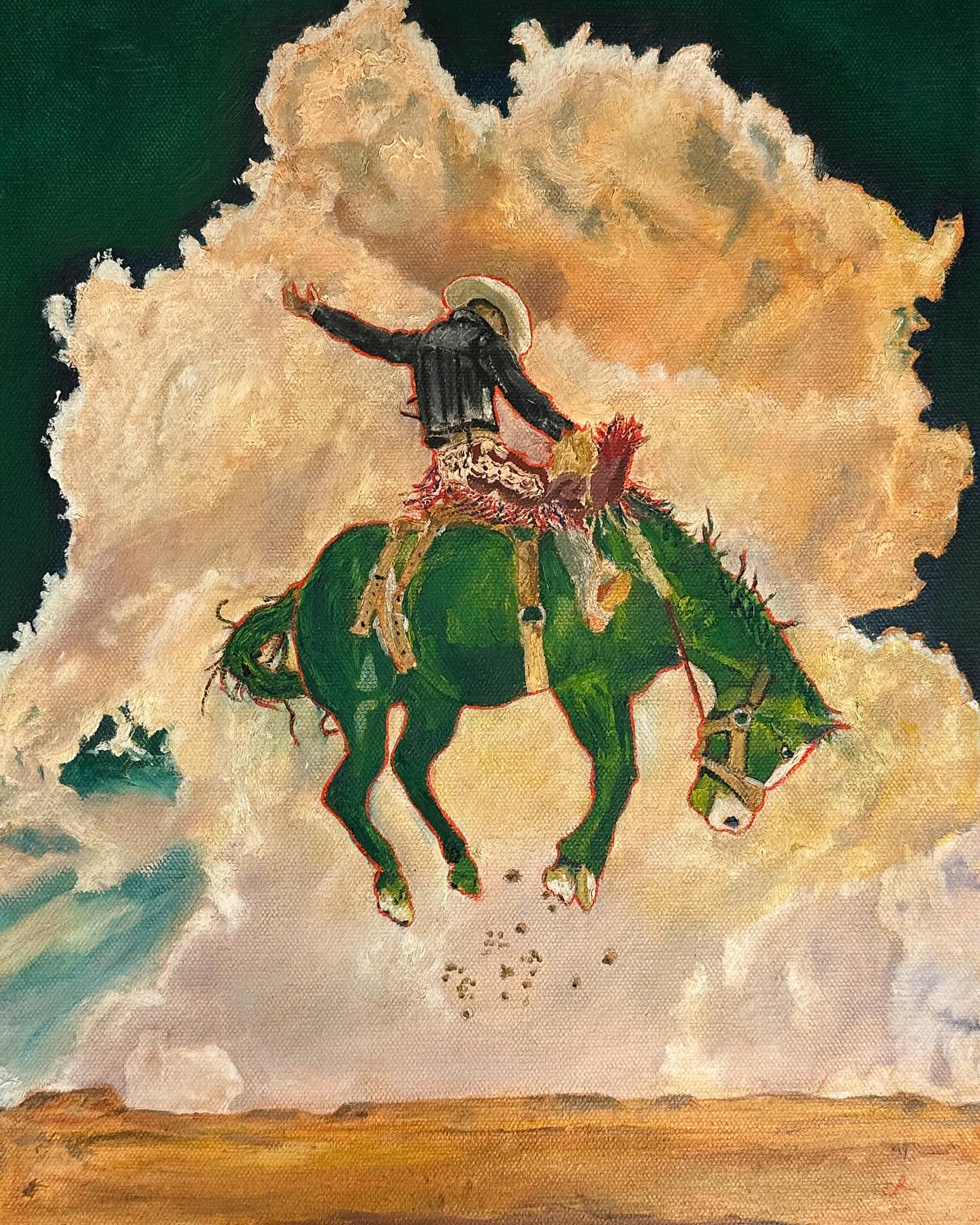 Green Horse Bucking Oil on Canvas by Chris Reecer